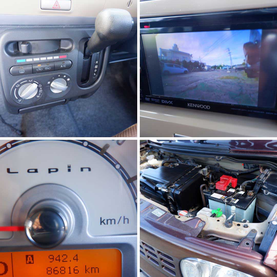 スズキ アルトラパン 660 G 本土仕入れ・修復なし評価3.5・新品タイヤ・純正アルミ・オプション新品アルミ・DVD・バックカメラ