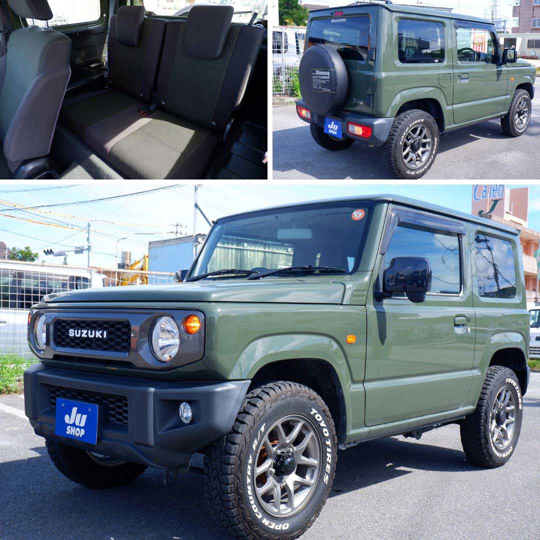 スズキ ジムニー 660 XL 4WD 人気のジャングルグリーンAT車です。XCホイールに185オープンカントリーRTタイヤでカッチョイイ！